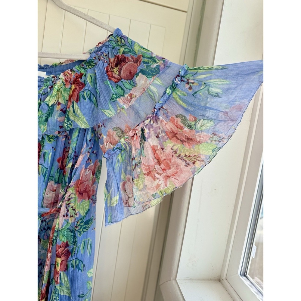 Zimmermann Winsome Sky Sunbleach Floral 100% Silk Ruffle Mini Dress Size 2 M 6/8 - Picture 8 of 16